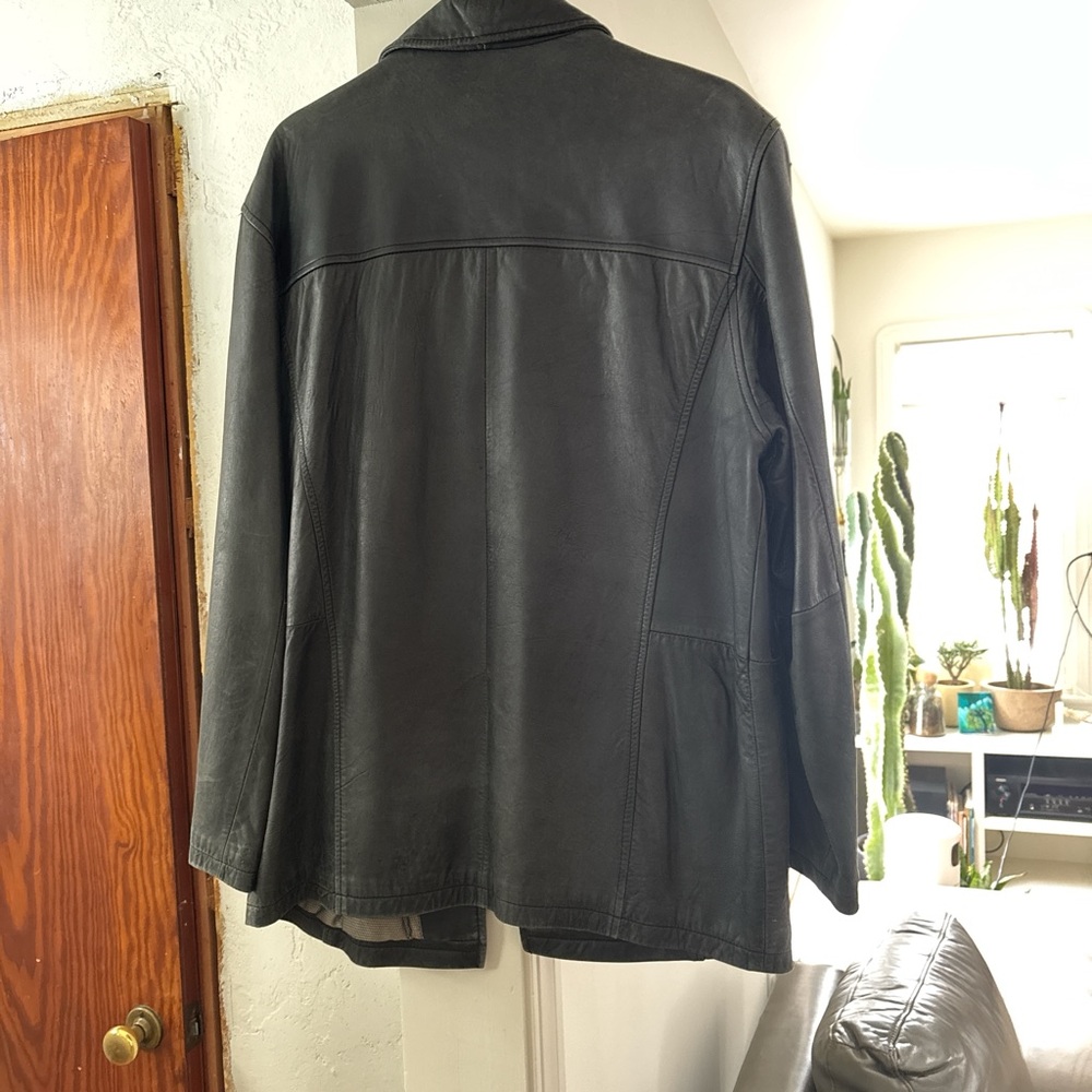 Men's black Leather Bomber Jacket - Picture 2 of 7